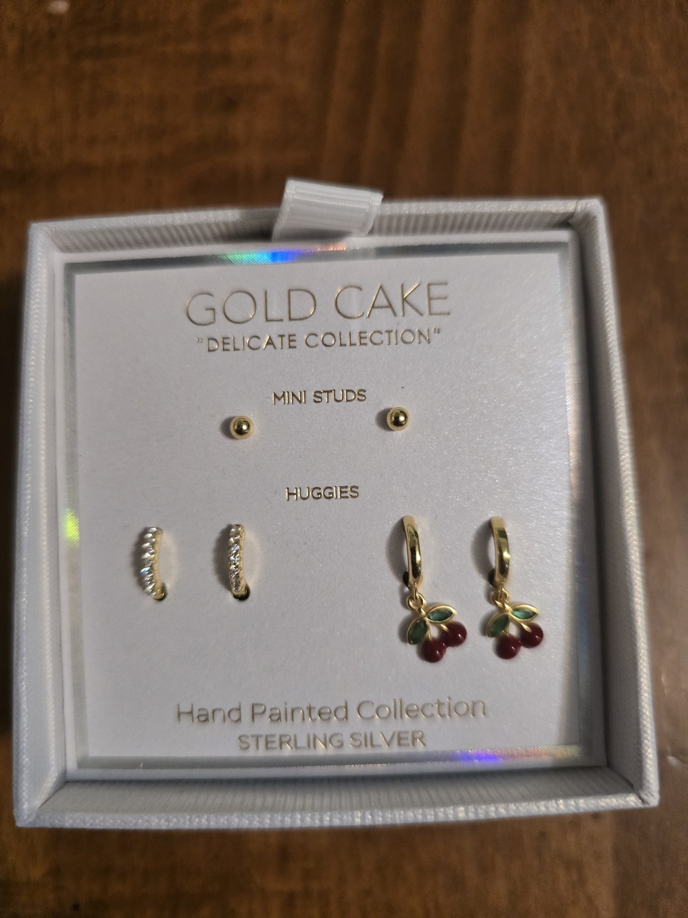 Gold Cake Hand-Painted Cherry Huggie Earrings in Gold and Red